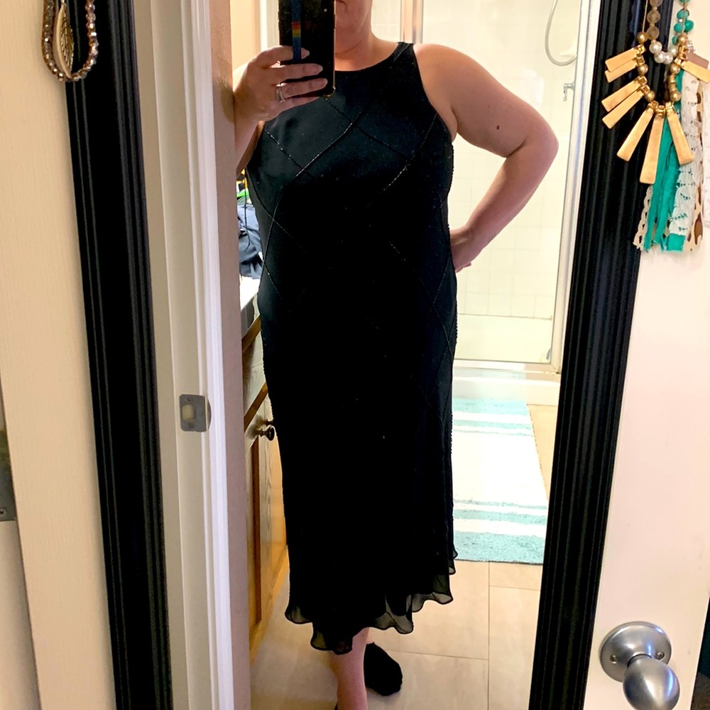 Black Beaded midi dress, lined
